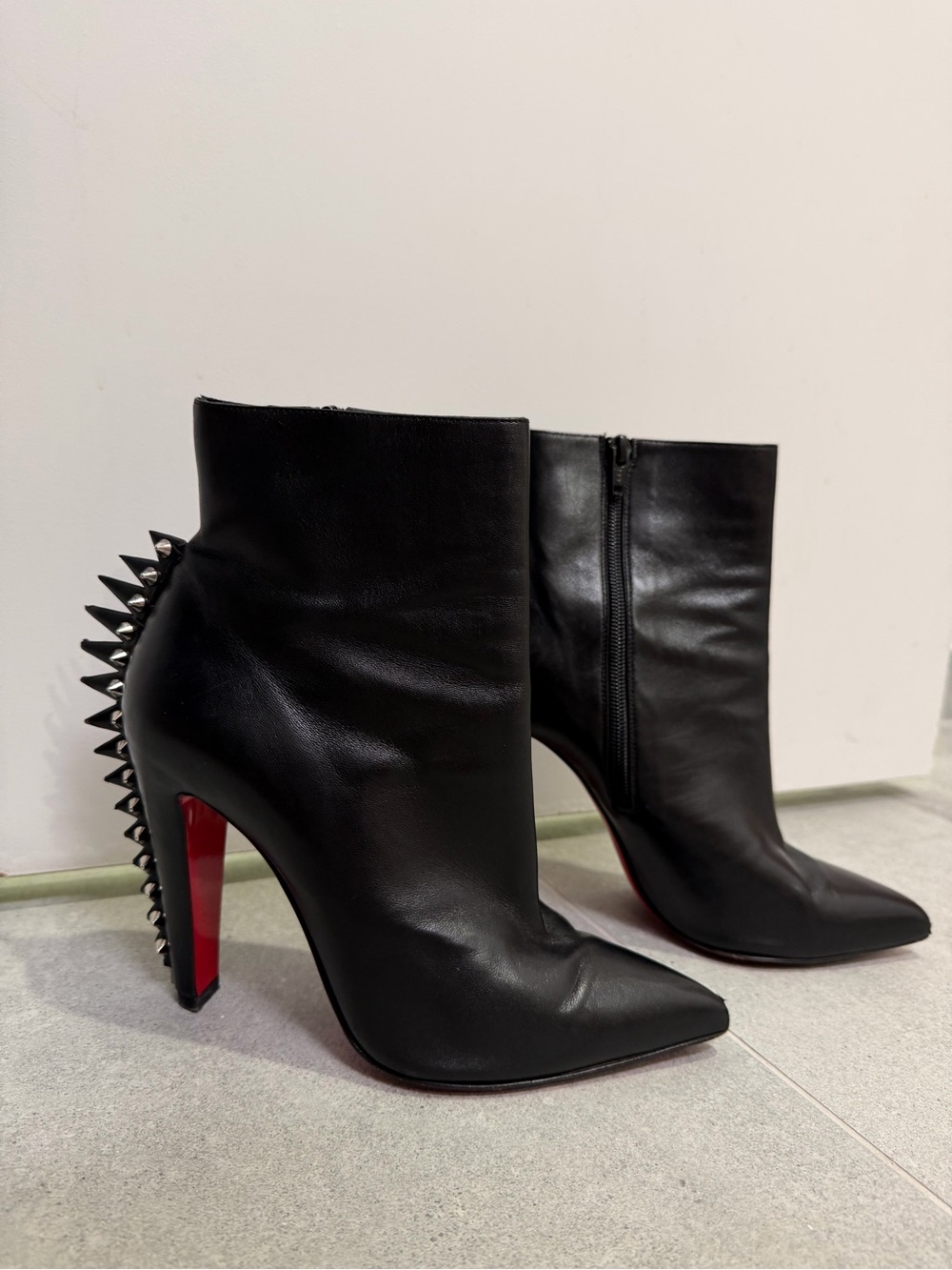 Christian Louboutin size 38 1/2 Black Spike-Detail Leather Ankle Boots
